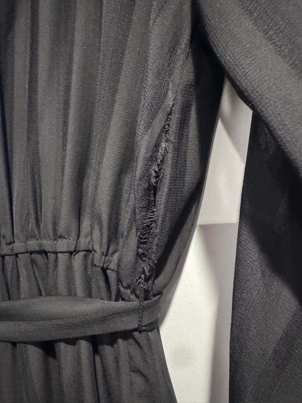 Black Tiered Long-Sleeve Shirt Dress with Waist Tie - Picture 9 of 10
